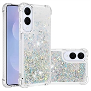 Samsung Galaxy S25 Edge Glitter Quicksand TPU-Skal - Silver hjärtan