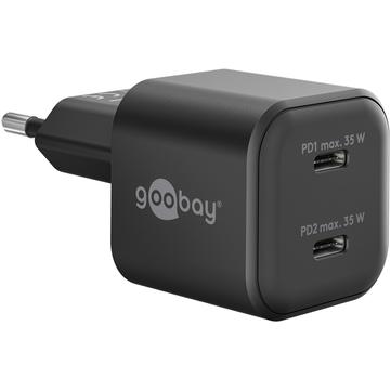 Goobay Nano GaN Dual USB-C PD Snabbladdare 35W - Svart