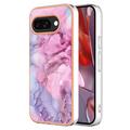 Google Pixel 9a Marble Pattern Elektropläterat IMD TPU Skal - Blå / Rosa