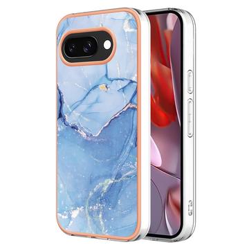 Google Pixel 9a Marble Pattern Elektropläterat IMD TPU Skal - Blå