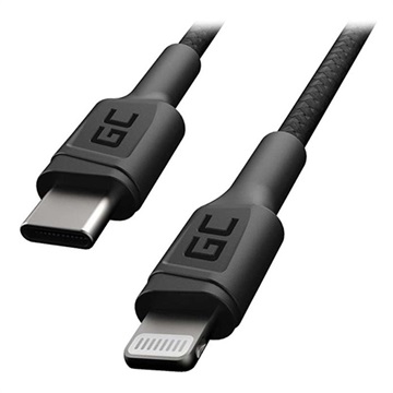 Green Cell Power Stream Flätad USB-C / Lightning Kabel - 1m - Svart