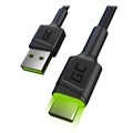 Green Cell Ray Snabb USB-C Kabel med LED-Ljus - 1.2m