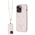 iPhone 15 Pro Max Guess 4G Strass Triangle Metal Logo Skal med Crossbody-rem - Rosa