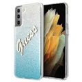 Guess Glitter Gradient Script Samsung Galaxy S21 5G Skal - Blå