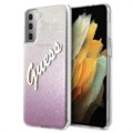 Guess Glitter Gradient Script Samsung Galaxy S21 5G Skal - Rosa