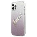 Guess Glitter Gradient Script iPhone 12/12 Pro Skal - Rosa