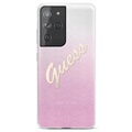 Guess Glitter Gradient Script Samsung Galaxy S21 Ultra 5G Skal - Rosa