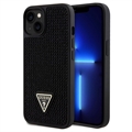 iPhone 15 Plus Guess Rhinestones Triangle Metal Logo Skal - Svart