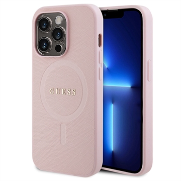 iPhone 15 Pro Guess Saffiano Hybrid Skal - MagSafe Kompatibel - Rosa