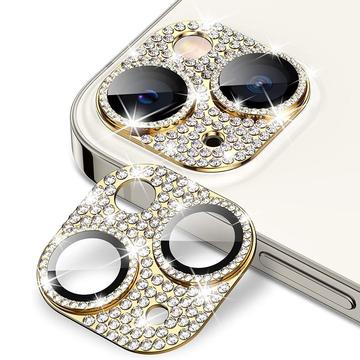 iPhone 15/15 Plus Hat Prince Glitter Kameralinsskydd - Guld