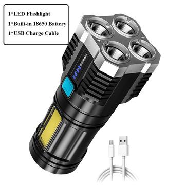 Kraftfull LED-ficklampa för camping / ultraljus ficklampa - svart