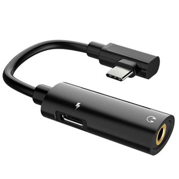 Hoco LS19 2-i-1 Typ-C / 3.5mm Ljud & Laddningsadapter - Svart