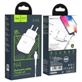Hoco N4 Aspiring Väggladdare & Lightning Kabel - 2xUSB, 2.4A - Vit