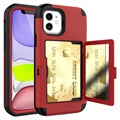 iPhone 12 Mini Hybridskal med Gömd Spegel och Korthållare - Röd