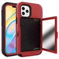 iPhone 12/12 Pro Hybridskal med Gömd Spegel och Korthållare - Röd