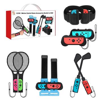 JYS JYS-NS215 10-i-1 Motion Control-grepphållare Golfklubbor Handledsdansband Handtag Benrem Tennisracket Speltillbehör för Nintendo Switch