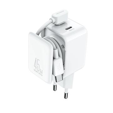 Joyroom JR-TCL05 45W GaN väggladdare med dubbla USB-C-portar och kabelorganisatör - vit