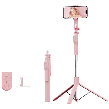K50 Bluetooth Selfie Stick-stativ med TikTok-fjärrkontroll, 6-läges fyllnadsljus - Rosa