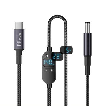 K595 USB-C/DC-strömkabel 140W – digital display, 6-stegs spänningsjustering