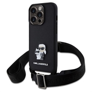 iPhone 15 Pro Max Karl Lagerfeld Saffiano Crossbody Metal Karl & Choupette Skal - Svart