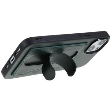 iPhone 14 Plus Skinnbelagt Skal med Korthållare och Kickstand - Grön