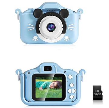 Barn Digitalkamera med 32GB Minneskort (Öppen Förpackning - Utmärkt) - Blå