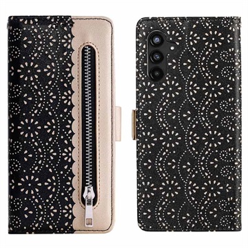 Lace Pattern Samsung Galaxy A13 5G Plånboksfodral - Svart
