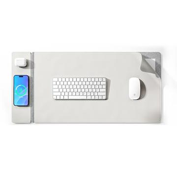 Stor skrivbordsunderlägg med 15W trådlös laddare för smartphone/öronsnäckor - Grå