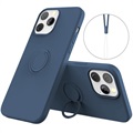 iPhone 13 Pro Liquid Silikonskal med Ringhållare - Blå