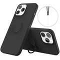 iPhone 13 Pro Max Liquid Silikonskal med Ringhållare - Svart