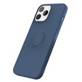 iPhone 13 Pro Max Liquid Silikonskal med Ringhållare - Blå