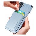 Samsung Galaxy S21 FE 5G Magnetisk Skal med Korthållare - Kolfiber - Blå