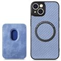 iPhone 14 Magnetisk Skal med Korthållare - Kolfiber - Blå