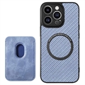 iPhone 15 Pro Magnetisk Skal med Korthållare - Kolfiber - Blå