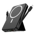 Magnetisk trådlös powerbank med USB-C- och Lightning-kablar - 10000mAh/15W - Svart