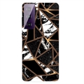 Marble Pattern Elektropläterat IMD Samsung Galaxy S21 FE 5G TPU Cover - Svart