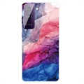 Marble Pattern Elektropläterat IMD Samsung Galaxy S21 FE 5G TPU Cover - Blå / Rosa