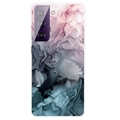 Marble Pattern Elektropläterat IMD Samsung Galaxy S21 FE 5G TPU Cover - Grå / Rosa