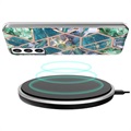 Marble Pattern Elektropläterat IMD Samsung Galaxy S21 FE 5G TPU Cover - Grön / Blå