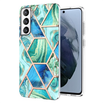 Marble Pattern Elektropläterat IMD Samsung Galaxy S21 FE 5G TPU Cover - Grön