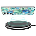 Marble Pattern Elektropläterat IMD Samsung Galaxy S21 FE 5G TPU Cover - Grön