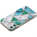 Marble Pattern Elektropläterat IMD iPhone 12 mini TPU Cover - Vit / Cyan