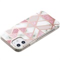 Marble Pattern Elektropläterat IMD iPhone 12 mini TPU Cover - Vit / Rosa
