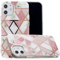 Marble Pattern Elektropläterat IMD iPhone 12 mini TPU Cover - Vit / Rosa