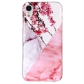 iPhone XR Marble Pattern IMD TPU-Skal - Rosa Blommor