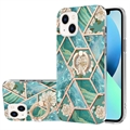 iPhone 15 Marble Pattern IMD TPU-skal med Ringhållare - Grön