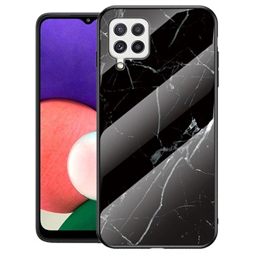 Marble Series Samsung Galaxy A22 4G Härdat Glas Skal - Svart