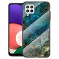 Marble Series Samsung Galaxy A22 4G Härdat Glas Skal - Grøn