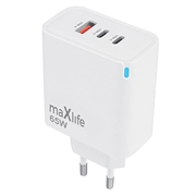 Maxlife MXTC-09-65ACC GaN-laddare - 65W, 2x USB-C, USB-A - Vit