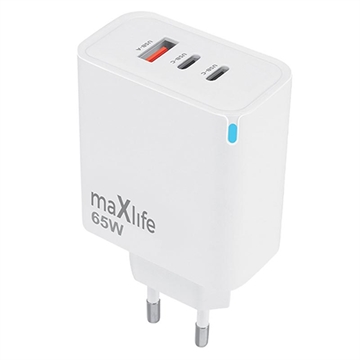 Maxlife MXTC-09-65ACC GaN-laddare - 65W, 2x USB-C, USB-A - Vit